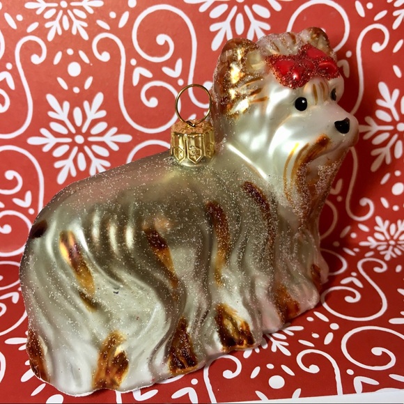 Polish Glass Large Yorkie Puppy Dog Xmas Ornament - Picture 9 of 9